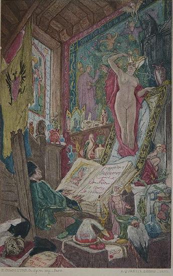 Felicien Rops Illustration du livre d'Octave Uzanne, Son altesse la femme - Hors texte en face de la page 22. France oil painting art